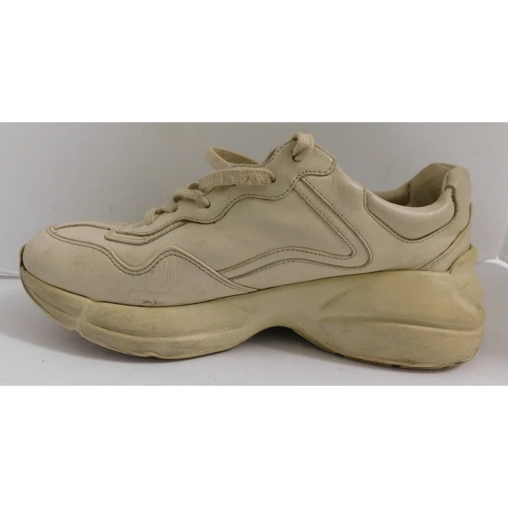 Gucci Rhyton Ivory Leather Logo Sneaker Men's Athletic Shoes 500877 sz 7.5